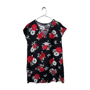 Shein Black Keyhole Neck Floral Tunic Dress, XS, Pre-owned